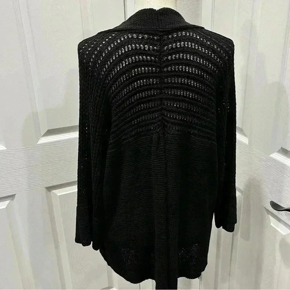 Alfani Open knit Black gathered cardigan type sweater, open front - Picture 3 of 9